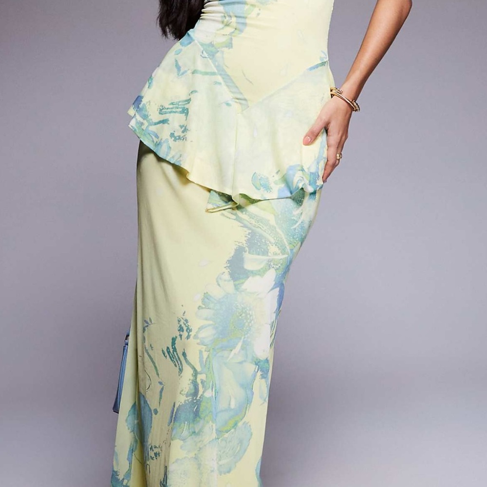 ASOS Pale Yellow and Light Blue Floral Maxi Dress